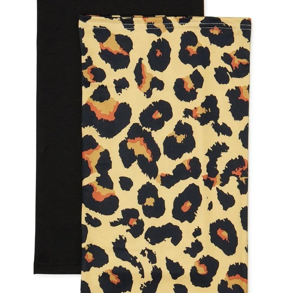 Leopard Print and Solid Black Gaiter Face Mask Two Pack Adult Size New Sealed